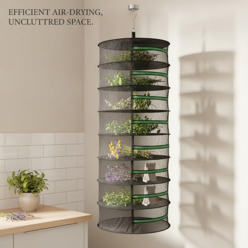 Collapsible Hanging Dryer with Zippered Mesh Layers, Space-Saving Foldable Air Drying Rack for Kitchen, Balcony, and Laundry (Black) - size: 12.99 x 12.99 x 68.9 in