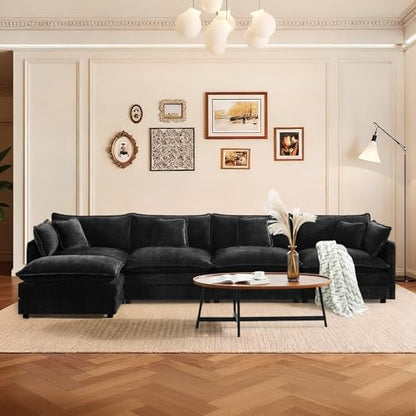 137" Chenille L Shaped Modular Sofa with Ottoman,Black | Randomly Assemble Modular Sofa Sets, Modern Recliner Deep Seat Sofa Set for Living Room,Office - color: Black, size: 4S+1O