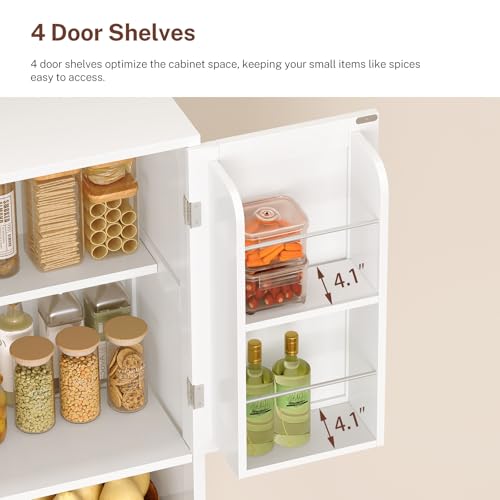 Kitchen Pantry Cabinet with Adjustable Shelf, Tall Storage Cabinet with 2 Drawers & 4 Door Shelves, Food Pantry Cabinets, for Kitchen, Dining Room, Living Room, White - color: White