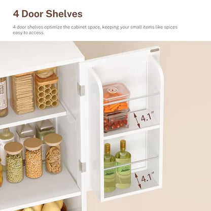Kitchen Pantry Cabinet with Adjustable Shelf, Tall Storage Cabinet with 2 Drawers & 4 Door Shelves, Food Pantry Cabinets, for Kitchen, Dining Room, Living Room, White - color: White