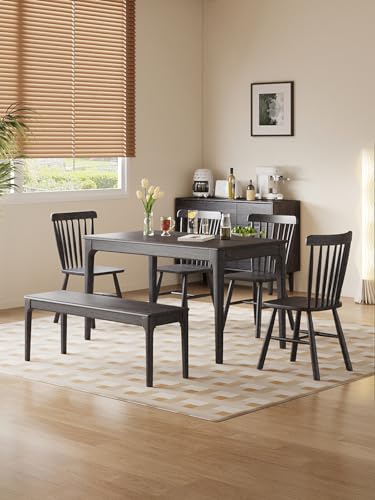 Dining Bench, Wood Bench Solid Oak Wooden Bench Indoor Dining Room Table Home Bedroom Bed End Restaurant Modern Hallway Furniture (Black, 55.2" W x 13.8" D x 17.7" H) - color: Black, size: 55.2" W x 13.8" D x 17.7" H