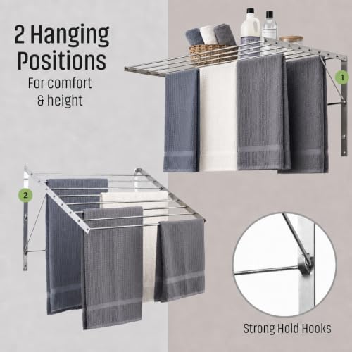 Wall Mounted Clothes Drying Rack | 22" Wide | 60lb Capacity - size: 22 inches