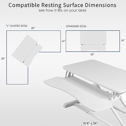 VIVO 32 inch Desk Converter, K Series, Height Adjustable Sit to Stand Riser, Dual Monitor and Laptop Workstation with Wide Keyboard Tray, White, DESK-V000KW | Height Adjustable, Stand Up Desk Riser, Wide Keyboard Tray, Dual Monitor and Laptop Workstation,