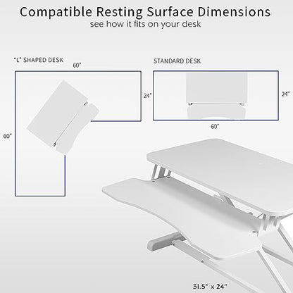 VIVO 32 inch Desk Converter, K Series, Height Adjustable Sit to Stand Riser, Dual Monitor and Laptop Workstation with Wide Keyboard Tray, White, DESK-V000KW | Height Adjustable, Stand Up Desk Riser, Wide Keyboard Tray, Dual Monitor and Laptop Workstation,