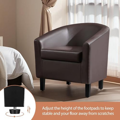Yaheetech Accent Chairs Set of 2, Faux Leather Barrel Armchairs Espresso | Water-resistant Faux Leather Chairs with High-density Foam and Solid Wood Legs for Living Room, Waiting Room, Small Space - color: Espresso(faux Leather), style: without Ottoman