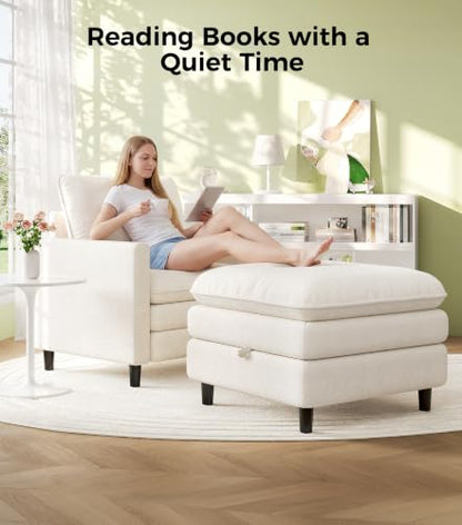 Welzona 3-Layers Cloud Accent Chair with Ottoman, 33" Teddy Reading Chair | Comfy Teddy Fabric, Washable Covers, Tool-Free Setup, All-wood Arm Chair and Ottoman Sets for Living Room, Bedroom, Beige - color: Beige, size: cloud chair & ottoman