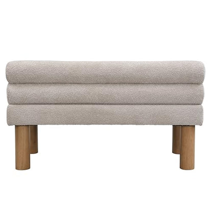 Christopher Knight Home Wally Boucle Upholstered Dining Bench, Modern Large Dining Room Chair, Entryway Ottoman Bench, Bedroom End of Bed Seating, Armless Desing and Wooden Frame, Light Gray+Natural - color: Light Gray+natural
