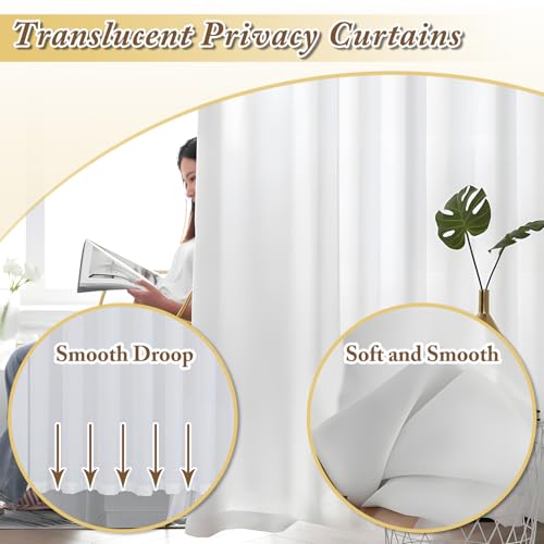 Privacy Partition Curtains, U Shaped Rod with Hook, 6.56ft | Room Divider for Fitting Room Beauty Salon Bedroom Hospital SPA - color: White