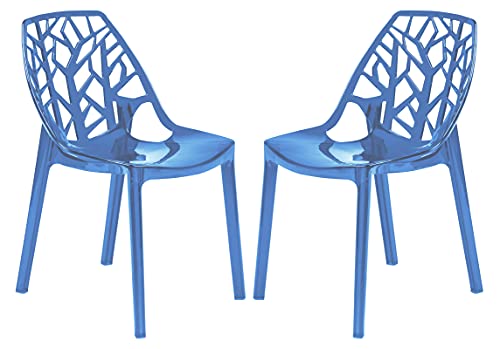 LeisureMod Cornelia Stackable Dining Chair in Solid Taupe Set of 2 - Modern Spring Cut-Out Tree Design Acrylic Armless Accent Side Chair for Kitchen, Living Room, and Dining Area - color: Transparent Blue, size: Set of 2
