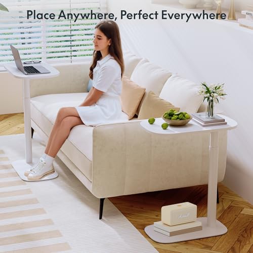FLEXISPOT 24''Adjustable C Table Gas Spring Mobile Side End Table | Adjustable C table with Wheels, Bedside table for sofa and couch. Laptop Rolling Cart TV Tray, 23.6" W x 13.8" D,White - color: White, size: 24x14