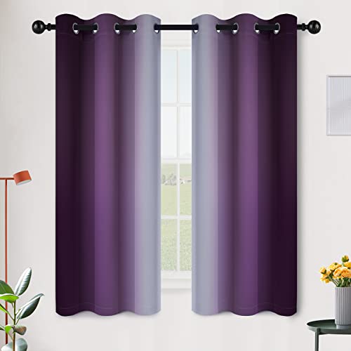 SimpleHome Ombre Purple to Grey White Curtains for Living Room 42Wx63L | Room Darkening Curtains for Bedroom,Gradient Light Blocking Curtain,Thermal Insulated Grommet Window Drapes,2 Panels,63 Inch - color: Purple, size: 42"W x 63"L (Pack of 2)