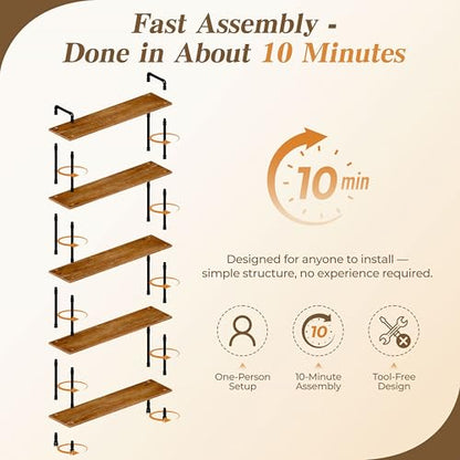 Industrial Bookshelf, Pipe Shelf Bookcase, 5 Tier, 48" Rustic Brown | Solid pine shelves, 48 inch wide, black pipe frame, 50 lbs per shelf, open bookcase for books, plants, office - color: Rustic Brown, size: 48"L × 70"H