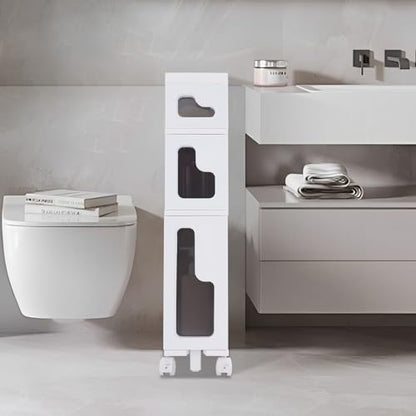 3 Tiers Slim Bathroom Storage Cabinet, 15.7" L X 6.3" W X 29.9" H Slim Rolling Cart, 66.14 Lbs Load-Bearing Capacity Narrow Storage Cabinet for Living Room, Kitchen, Bathroom, Office - size: 15.7" L X 6.3" W X 29.9" H
