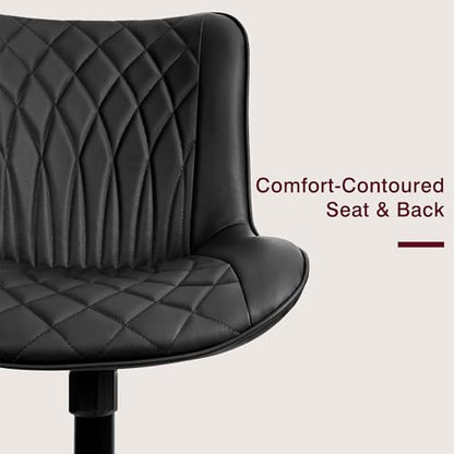 VECELO Mid-Back Desk Chair with Adjustable Height, PU Leather Makeup Vanity Chair with Wheels, Armless Space-Saving Task Chair, for Home Office, Black