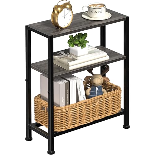 Narrow Side Table for Small Space, 2-Tier Small End Table with Shelf Holder, Slim Nightstand, Skinny Snack Couch Table in Living Room, Bedroom, Study, Kitchen and Balcony (Grey) - color: Grey