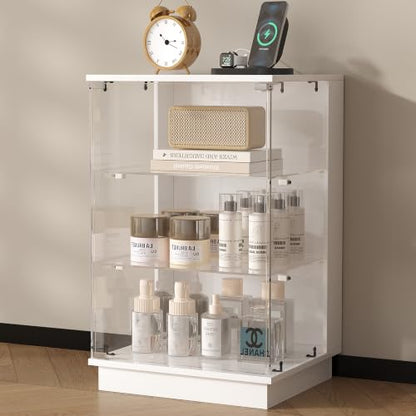 HNEBC LED Nightstand with USB-C Charging Station&Lights for Bedroom-White | Curio china Cabinet, Motion Sensor Smart Glass RGB Side Table with App Control, Charging Station Tempered Glass Collectiblem - color: 91174-white