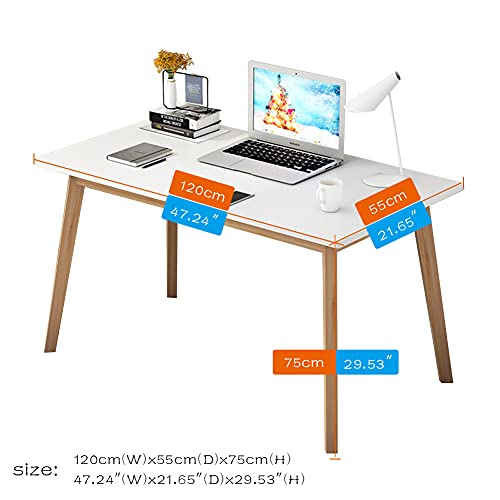 IOTXY Simple Wooden Writing Desk - Modern Minimalist Style PC Laptop Computer Workbench with Solid Wood Legs, 47" W Home Office Work Table for TV Stand Music Video Live Broadcast Workstation, White | Nordic Minimalist Style, MDF Tabletop, Solid Wood Legs,