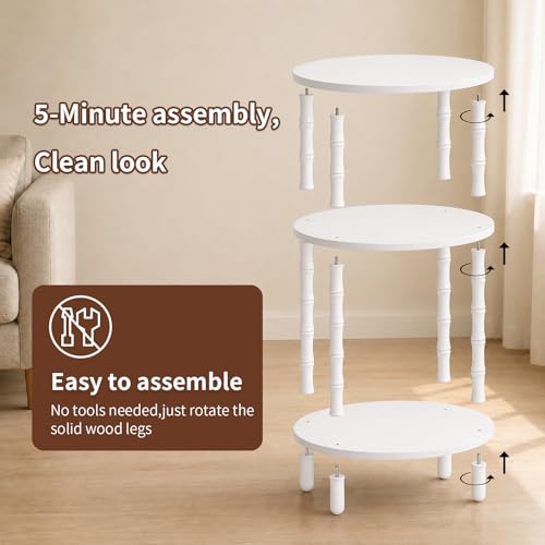 Side Table, 3-Tier Oval Accent Small End Table, Modern Oval Nightstand Accent Table for Small Space, Bedrooms, Living Room, Easy to Assemble, White - color: White, size: 15.7" x 11.6" x 24.4"