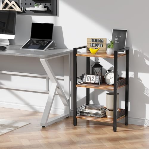3-Tier Book Shelf, Bookcase with a Back Panel, Storage Shelves for Bedroom, Living Room & Home Storage (Brown Black) - color: Brown Black