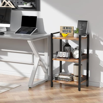 3-Tier Book Shelf, Bookcase with a Back Panel, Storage Shelves for Bedroom, Living Room & Home Storage (Brown Black) - color: Brown Black