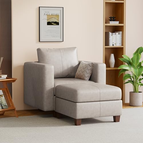 MINCETA Modular Sectional Sofa, Modern Comfy Sofa with Upholstered and Storage Ottoman for Living Room,Bedroom(Light Grey, 1 Seat+1 Ottoman) - color: Light Grey, size: 37.8"W*59.1"D