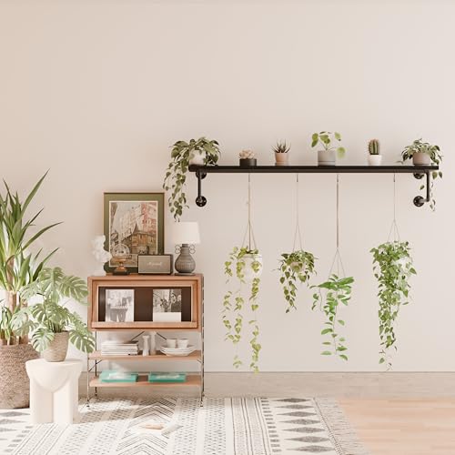 Clothes Rack 60in, Wall Mounted Garment Racks with Black Solid Wood Shelf, Heavy Duty Hanging Clothes Rack, Multi-Purpose Hanging Rod, Space-Saving Closet Storage - color: Black, size: 1T60IN