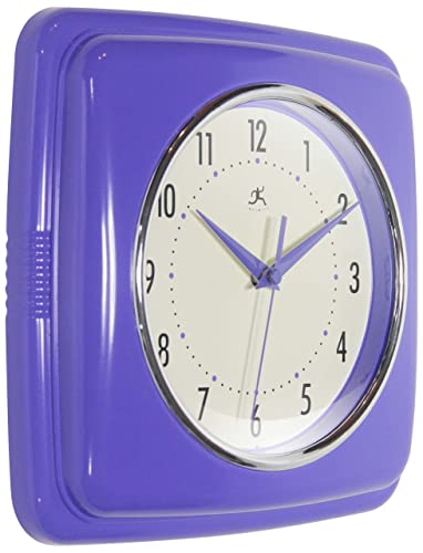 Infinity Instruments 9 Inch Square Clock - Retro Wall Clock - Silent Non-Ticking Mid Century Modern Kitchen Clock Decorative - Veri Peri - color: Veri Peri