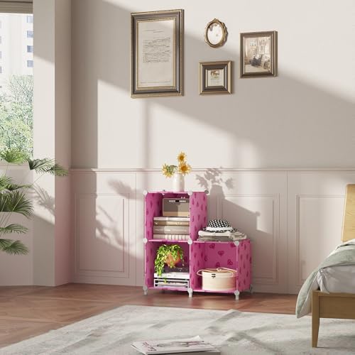 UNKU 3 Cube Storage Organizer, Closet Organizer Storage Shelves,Pink | DIY Stackable Bookcase, Clothes Organizer Shelf for Closet, Bedroom, Living Room, Cabinet, Home, Office - color: Pink, size: 3cube