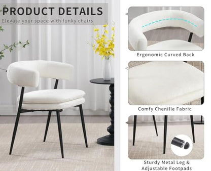 ROCITY White Dining Chairs Set of 2, Upholstered Kitchen Chairs | Curved Barrel Back, Chenille Fabric, Ideal for Dining Room - color: White, size: 2PCS