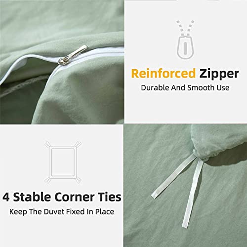 ETDIFFE Pom Duvet Cover Full Size - 3 Piece Boho Bohemian Farmhouse Microfiber Comforter Cover Set - Soft and Lightweight Quilt Cover, Solid Sage Green Pompom | Bohemian Pompom Microfiber Bed Comforter Cover Set, Farmhouse Soft & Lightweight Bedding Quilt