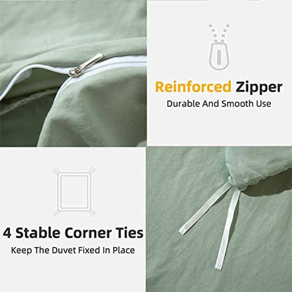 ETDIFFE Pom Duvet Cover Full Size - 3 Piece Boho Bohemian Farmhouse Microfiber Comforter Cover Set - Soft and Lightweight Quilt Cover, Solid Sage Green Pompom | Bohemian Pompom Microfiber Bed Comforter Cover Set, Farmhouse Soft & Lightweight Bedding Quilt