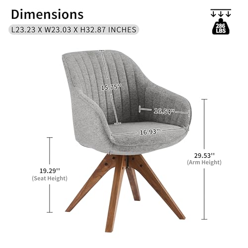 Swivel Desk Chair for Home Office, Fabric, Gray | No Wheels, Oka Wood Legs, Mid Century Modern, Upholstered, 360° Swivel, Accent Chair, Living Room, Bedroom - color: Grey, size: Fabric
