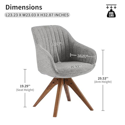 Swivel Desk Chair for Home Office, Fabric, Gray | No Wheels, Oka Wood Legs, Mid Century Modern, Upholstered, 360° Swivel, Accent Chair, Living Room, Bedroom - color: Grey, size: Fabric