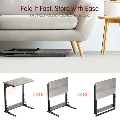 Tatub 24" TV Tray Table Set of 2, Folding C Shaped End Table, Small Sofa Side Laptop Desk for Living Room, Bedroom, Light Ivory - color: Ivory White, style: 2PK