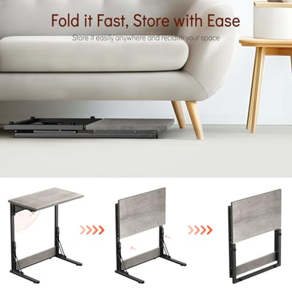 Tatub 24" TV Tray Table Set of 2, Folding C Shaped End Table, Small Sofa Side Laptop Desk for Living Room, Bedroom, Light Ivory - color: Ivory White, style: 2PK