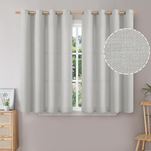 BGment Short Grey Curtains for Bedroom, 45 Inches Long 2 Panels | Small Window Grommet Non-See Through,Privacy,Light Filtering,Burlap Textured Kitchen Window,52 x 45 Inch - color: Light Grey, size: 52"W x 45"L (Pack of 2)