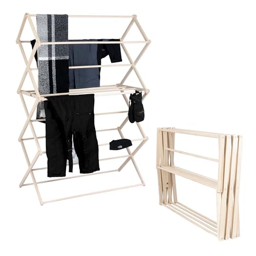 Clothes Drying Rack: Solid Maple Hard Wood Laundry Rack for Blankets, Towels, Bedding & More, Heavy Duty Folding Drying Rack, Made in USA, No Assembly Needed, XXLarge - color: Xx-large
