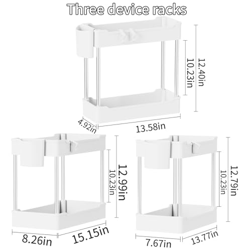 3 Pack Under Sink Organizer Bathroom and Storage Cabinet (White) | 2 Tier with Hanging Cups for Kitchen - color: White