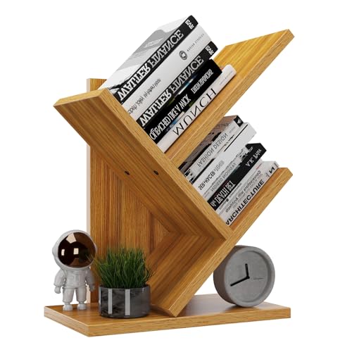 YMYNY 2 Tier Tree Bookshelf, Small Bookcase, Modern Wood Book Storage Rack Organizer, Freestanding Book Shelf for Books/Movies/CDs, Display Rack for Bedroom, Home Office, Natural UHBC012N - color: Natural, size: 15.94" | 2-Tier