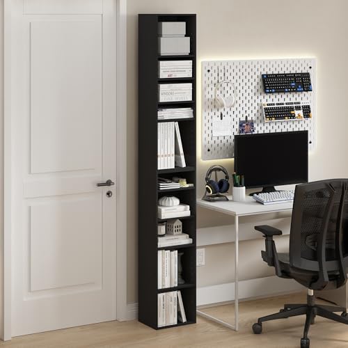 Furinno PASIR Book Shelf, 10-Tier Bookshelf, Bookcase with Open Shelf, 9.2 x 11.8 x 78.7, for Living Room, Bedroom, Home Office, Blackwood - color: Blackwood, size: 10-Tier, 12-Inch Width