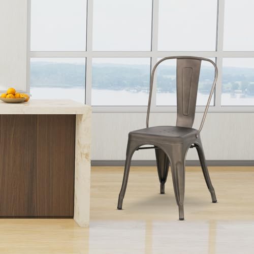 Dopinmin Bronze Dining Chairs Set of 4, Modern Style, Stackable, Metal, Tolix Side Bar Chairs, 18' Seat Height, Indoor/Outdoor Patio Chairs - color: Brown