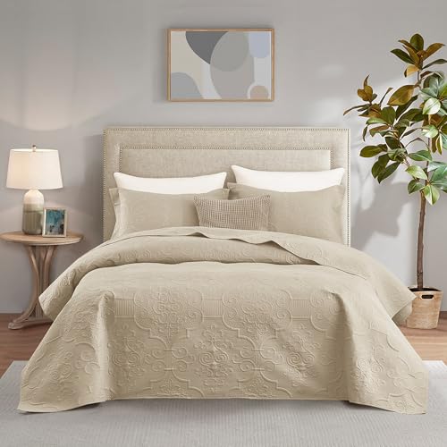 CHIXIN Quilt Twin Size - Damask Paisley Bedspread Coverlet Set - Classic & Gorgeous Style Bedding Cover, Ultrasonic Quilting, Reversible, Lightweight, 4 Piece, Taupe - color: 2- Taupe, size: Twin(68"x90")