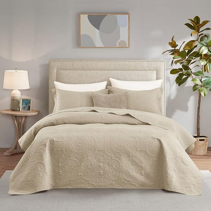 CHIXIN Quilt King Size - Damask Paisley Bedspread Coverlet Set - Classic & Gorgeous Style Bedding Cover, Ultrasonic Quilting, Reversible, Lightweight, 4 Piece, Taupe - color: 2- Taupe, size: King(106"x92")