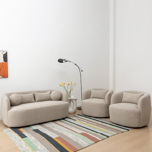 KINWELL 68" Boucle Upholstered Loveseat with 4 Toss Pillows, Taupe | No Assembly Deeper 2-Seater Sherpa Couch Settee Love Seat Sofa with 3 Height Options for Small Spaces Apartment Living Room - color: Taupe, size: Loveseat