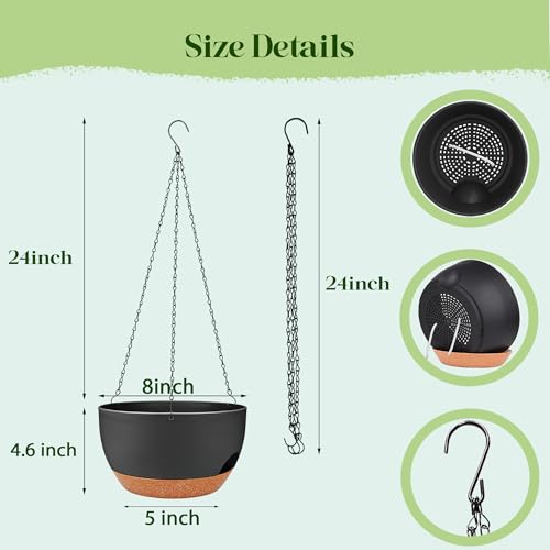 Set of 4-8 Inch Self Watering Hanging Planters for Indoor Outdoor，Hanging Plant Pots with Drainage & Removable Tray, Hanging Pots Holder for Ivy, Pothos, Ferns, Balcony & Patio, Black Brown - color: Black Brown, size: 4 pack 8 inch