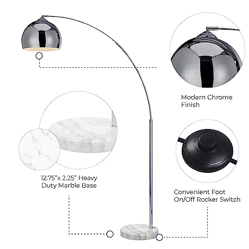 Teamson Home Arquer 68.1" Arc Floor Lamp for Living Rooms, Home Offices, Dining Rooms, Bedrooms with Faux White Marble Base and Chrome Bell Shade - color: Chrome