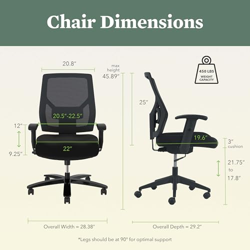 HON Crio Big and Tall Ergonomic Office Chair, Heavy Duty Desk Chair, Black | Big and tall ergonomic office desk chair for desk work, lumbar support, adjustable arms, mesh comfort, 450 lb capacity - color: Mesh Back - Big and Tall