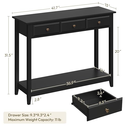 Yaheetech Narrow Black Entryway Console Table with 3 Storage Drawers | Slim Enough for a Hallway, the Top Holds Up to 55 lb over a Lower Shelf for Everyday Extras, Built from Painted MDF - color: Black