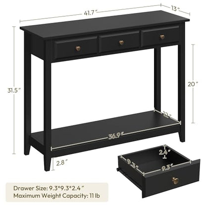 Yaheetech Narrow Black Entryway Console Table with 3 Storage Drawers | Slim Enough for a Hallway, the Top Holds Up to 55 lb over a Lower Shelf for Everyday Extras, Built from Painted MDF - color: Black