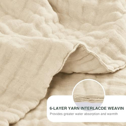 Love's cabin 100% Cotton Muslin Blanket, 6 Layer Lightweight Breathable Gauze Throw Blanket 50 x 60 Inches, Soft All Season Blanket for Couch, Bed, Sofa, Beige - color: Beige, size: Throw(50"x60")